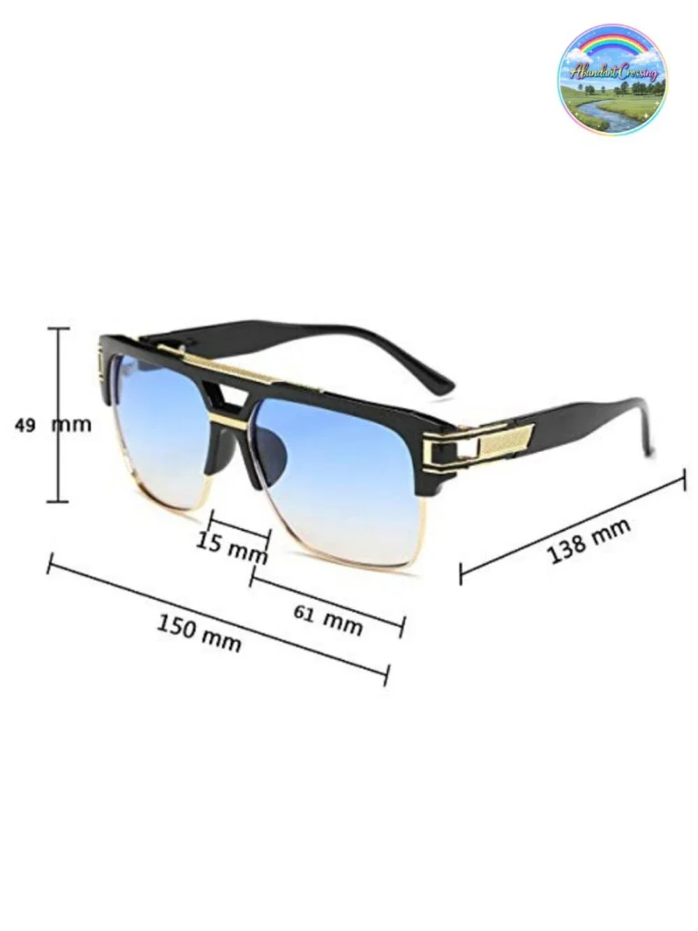 Retro Oversized Square Sunglasses Semi-Rimless Gold Alloy Frame UV400